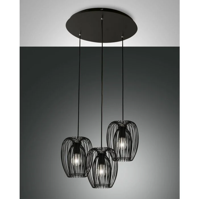 Fabas Luce Camp Lámpara Colgante Negro, 3 luces