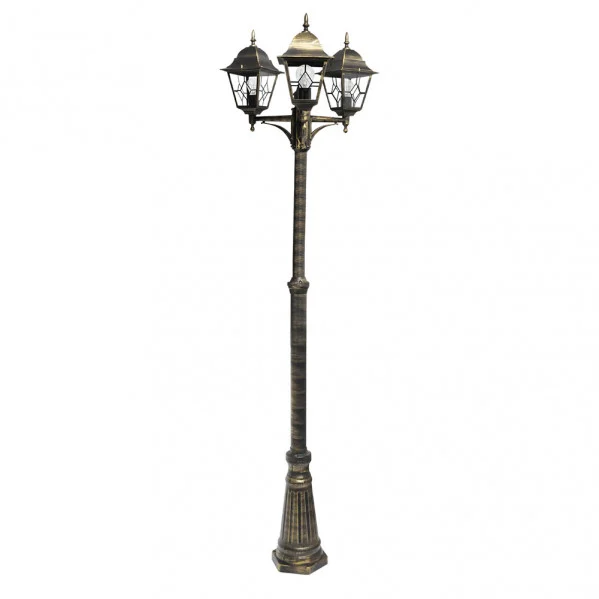 Farola de Exterior para Jardín Negro / Oro Aluminio / Cristal 3xE27 IP44