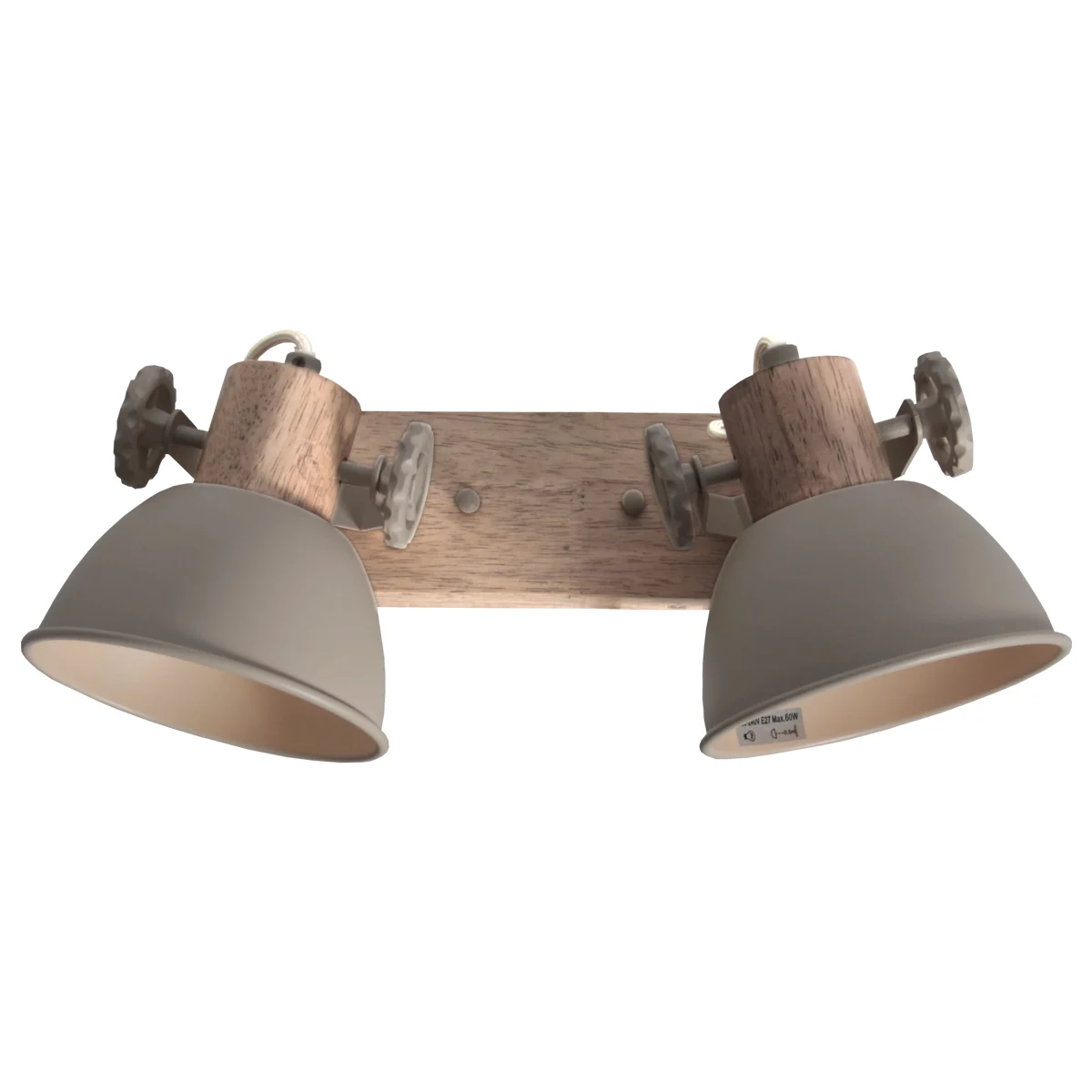 Foco doble taupe con detalles de madera Mexlite Gearwood