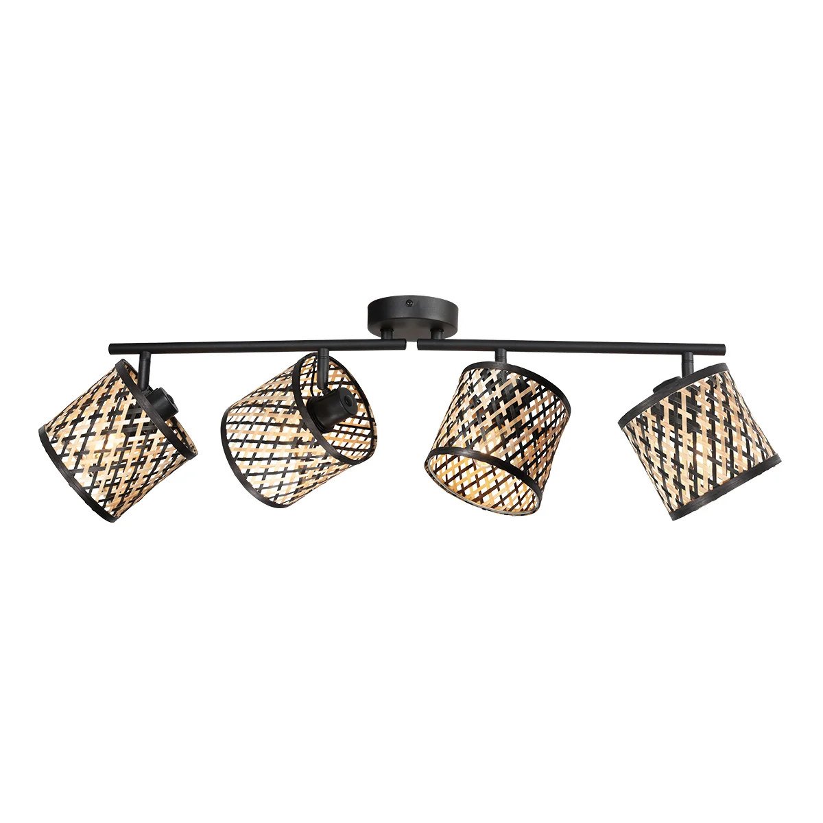 Foco negro de cuatro luces con acentos de bambú Mexlite Bambus