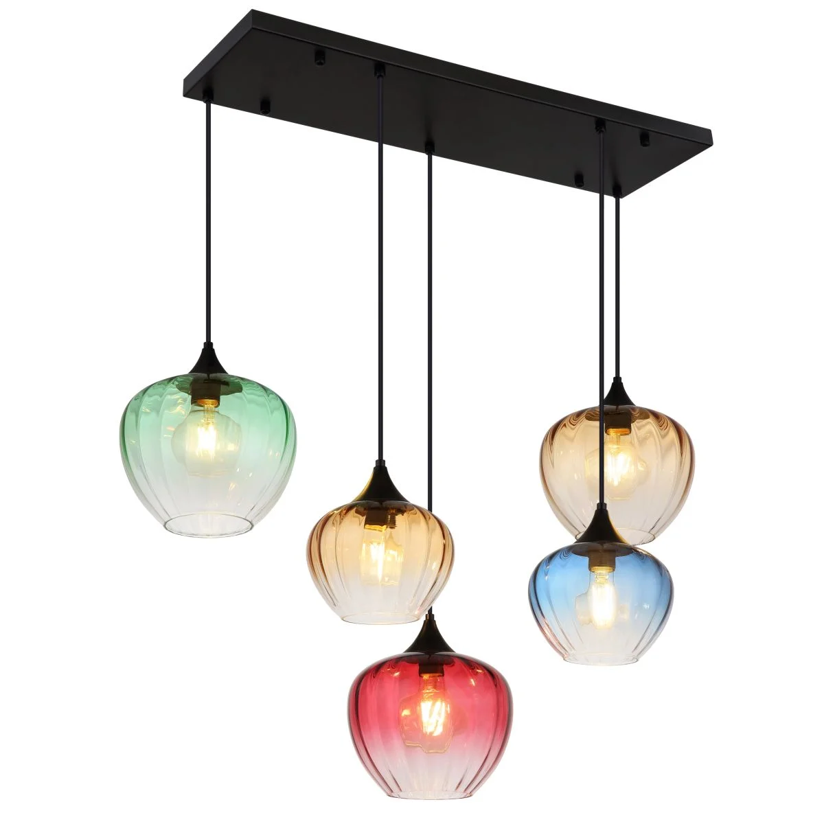 Lámpara colgante rectangular con bombillas de colores Sander