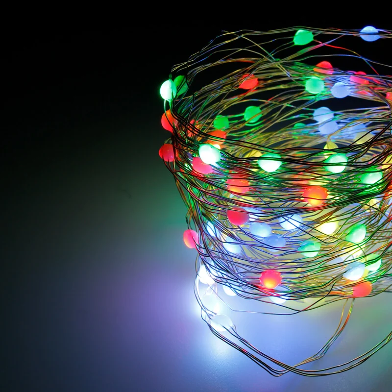 Guirnalda LED de Alambre 8 Funciones 4W RGB 100LEDs IP20 con USB+Mando Incluido (10 Metros)