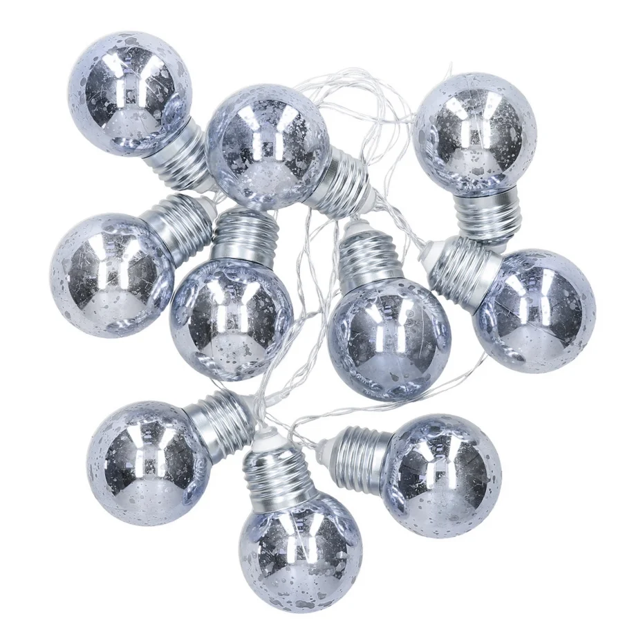 Guirnalda LED de Bombillas Plateadas Cable Transparente 0.15W 10LEDs IP20 2xAA (1.35 Metros)