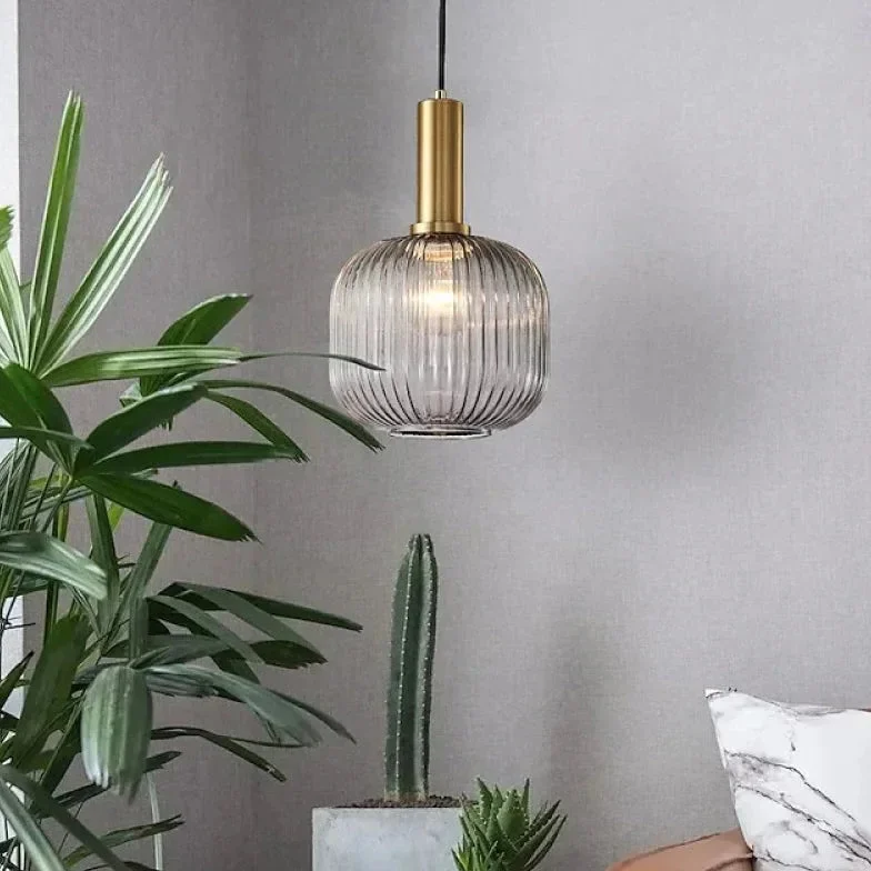 Lámpara colgante de vidrio en forma de farol a rayas moderna