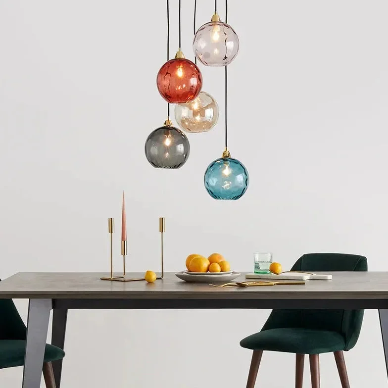 Lámpara colgante de vidrio de colores esférica moderna regulable en altura para comedor