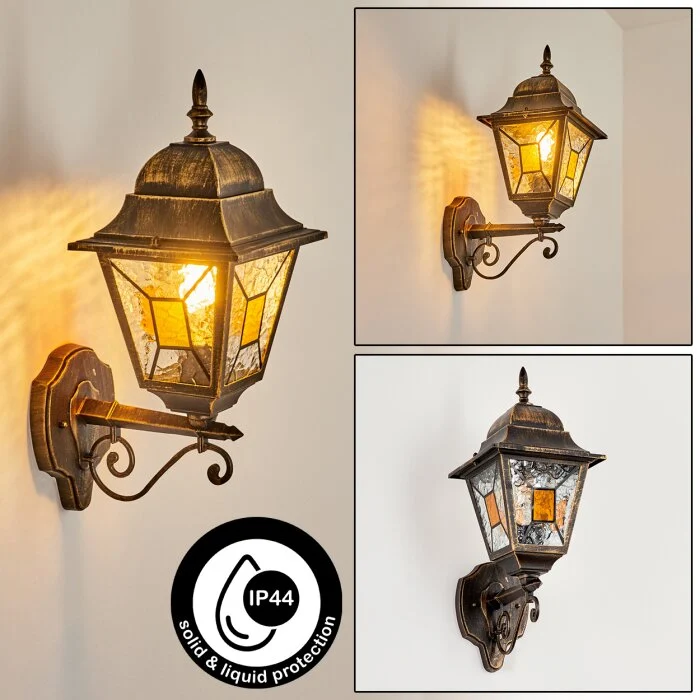 Halla Aplique para exterior Antiguo, dorado, Negro, 1 luz
