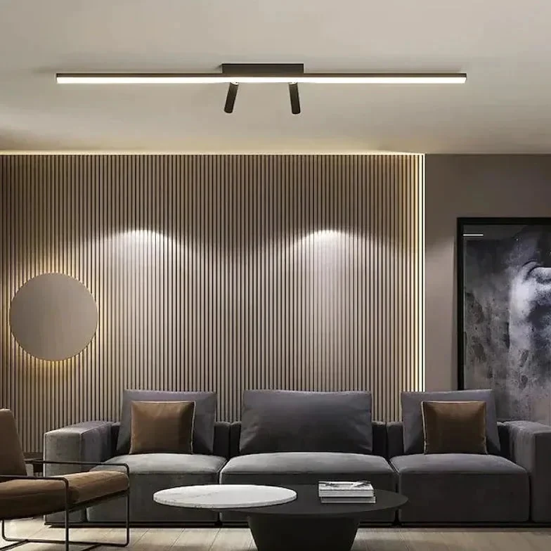 Lámpara de techo lineal moderna con foco orientable LED para salón