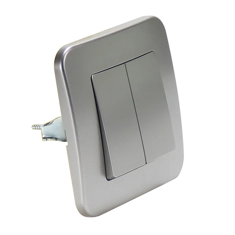 Interruptor Empotrable Doble Conmutado Gris Basic Marco Incluido