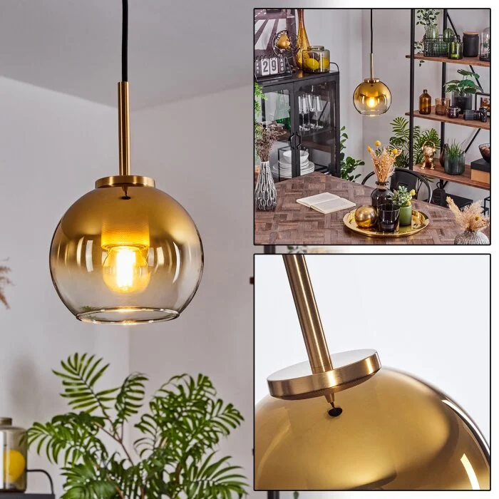 Koyoto Lámpara Colgante Cristal 15 cm dorado, Negro, 1 luz