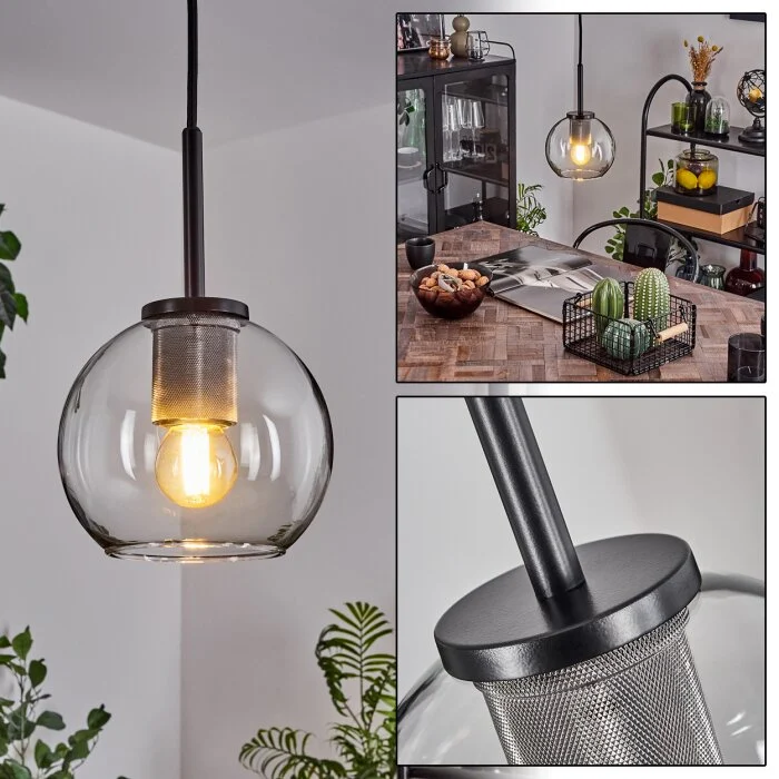 Koyoto Lámpara Colgante Cristal 15 cm Color acero inoxidable, Negro, 1 luz