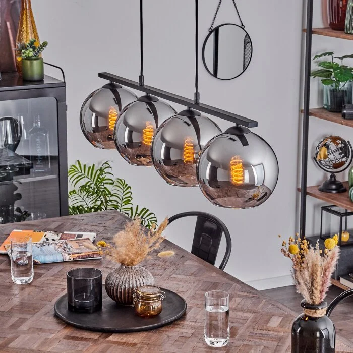 Koyoto Lámpara Colgante Cristal 20 cm Cromo, Ahumado, 4 luces