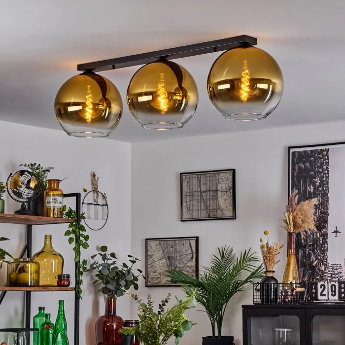 Koyoto  Lámpara de Techo Cristal 30 cm dorado, Transparente, 3 luces