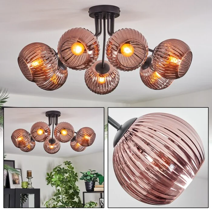 Koyoto Plafones, Luminarias esféricas Color cobre, 7 luces