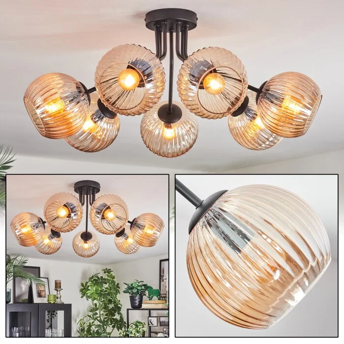 Koyoto Plafones, Luminarias esféricas Colores ámbar, 7 luces