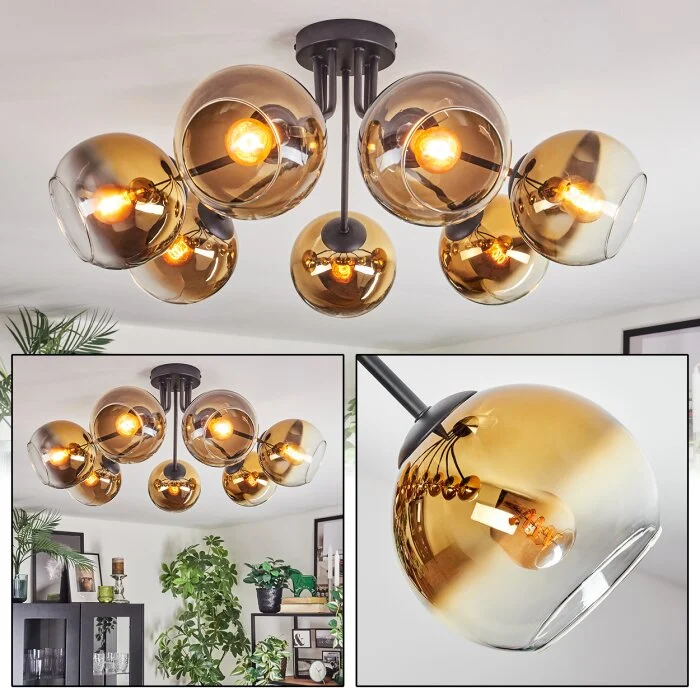 Koyoto Plafones, Luminarias esféricas dorado, Transparente, 7 luces