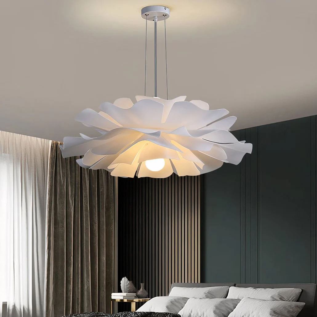Lámpara colgante de flor moderna romántica LED regulable blanca para dormitorio