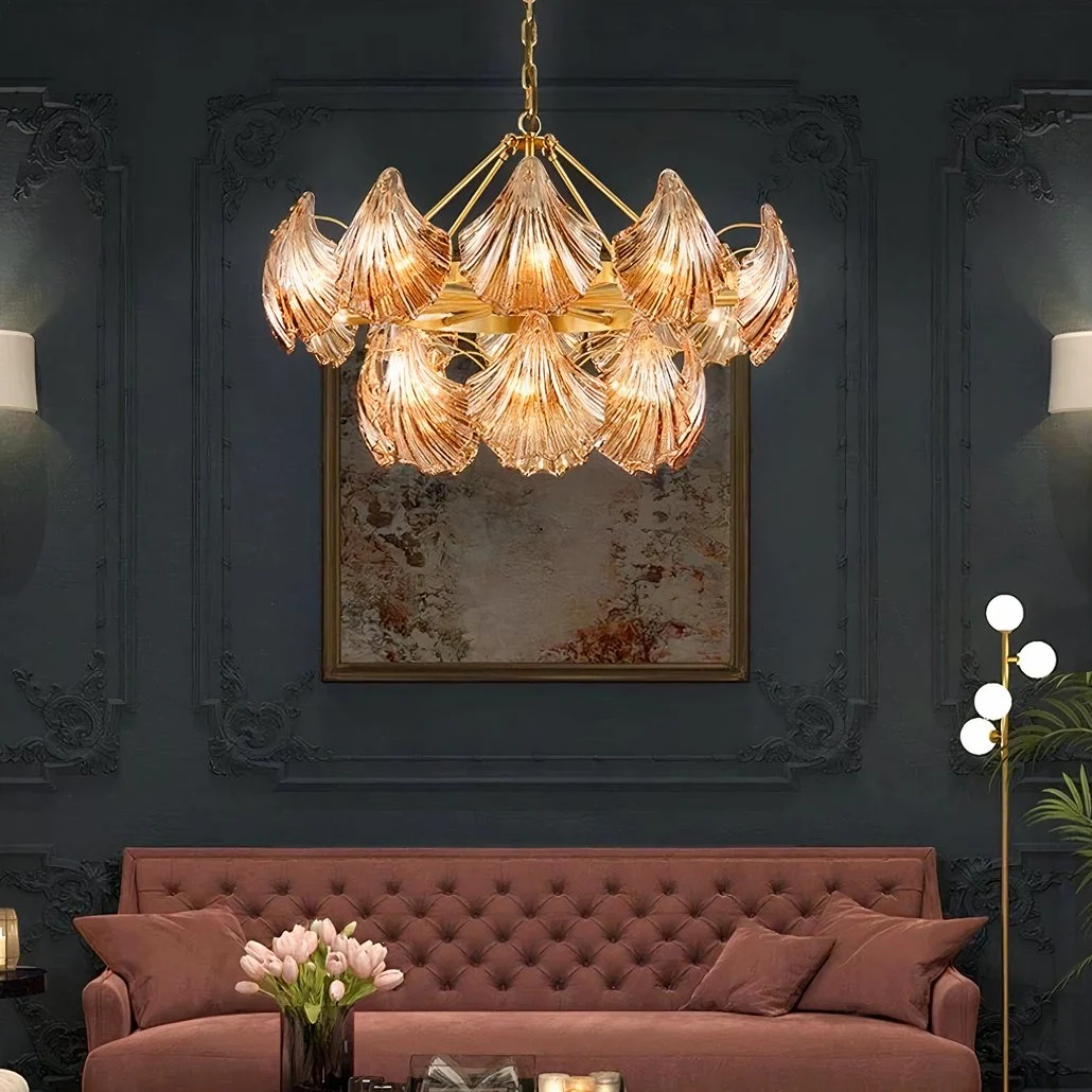 Lámpara Colgante LED de concha de cristal y metal de Lujo para Salón
