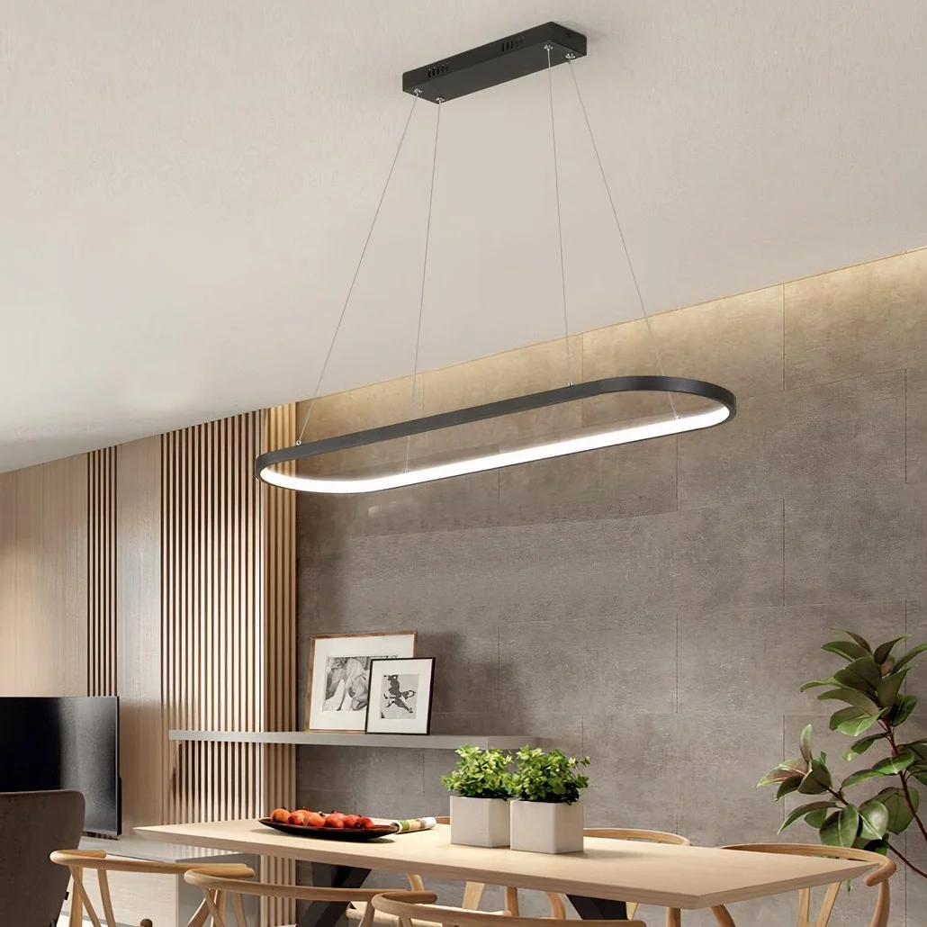 Lámpara colgante ovalada moderna con LED regulable para isla de cocina