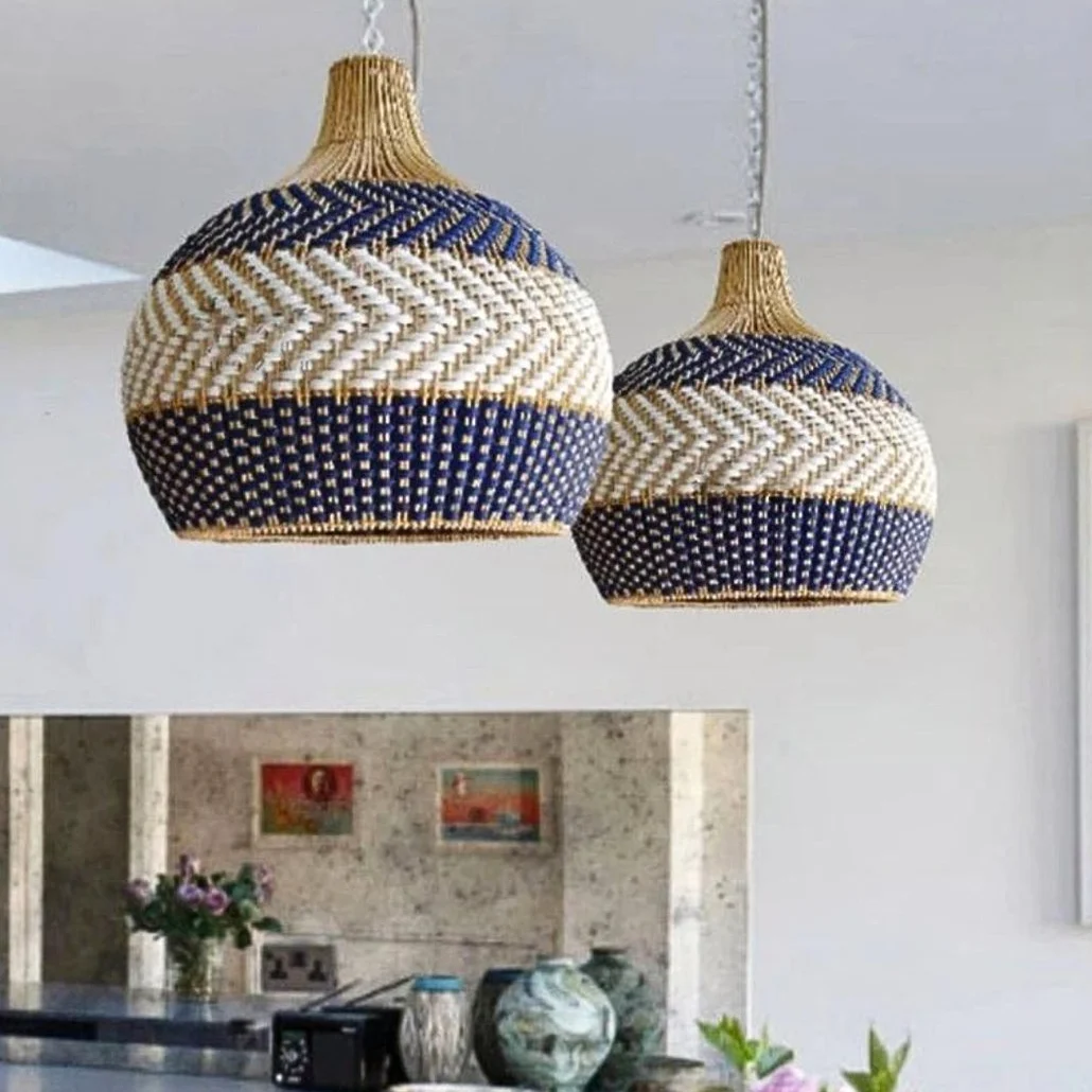 Lámpara Colgante de Ratán LED Esférica Estilo Bohemio para Comedor