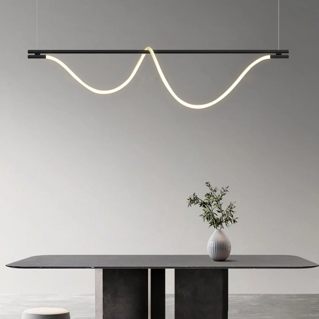 Lámpara Lineal Colgante LED Negra Regulable Para Islade Cocina Moderna