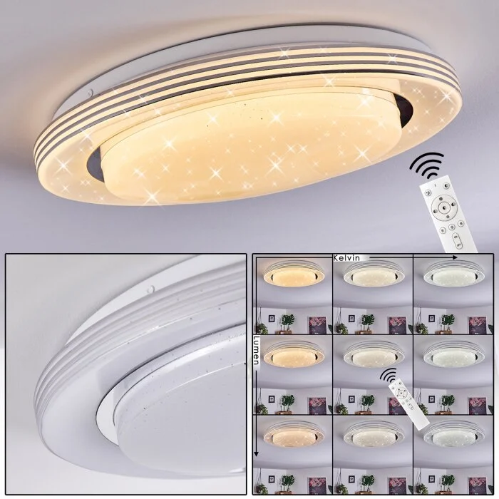 Laganadi Lámpara de Techo LED Blanca, 1 luz, Mando a distancia