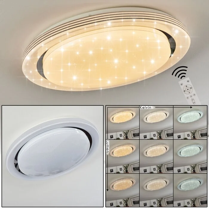 Laganadi Lámpara de Techo LED Cromo, 1 luz, Mando a distancia, Cambia de color