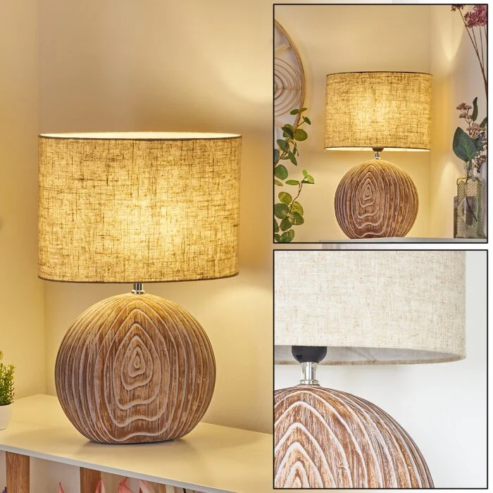 Lahnus Lámpara de mesa Marrón, Color madera, Blanca, 1 luz