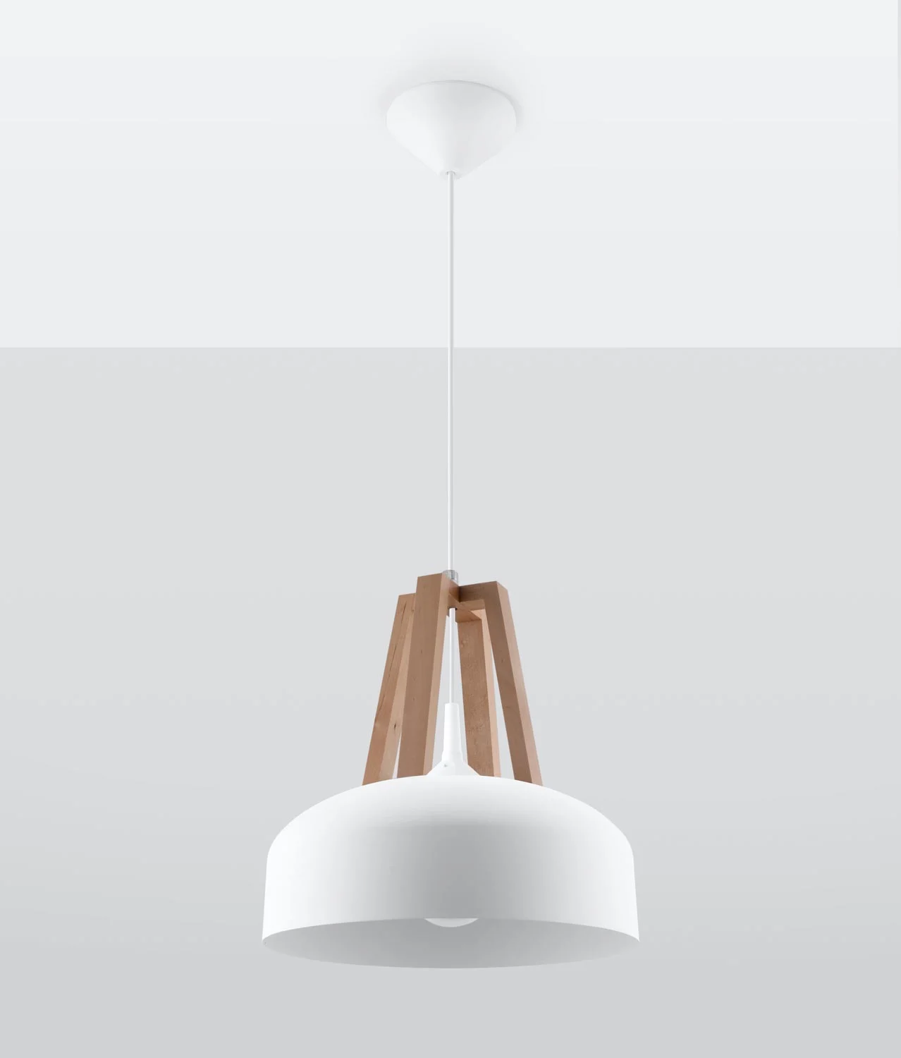 Lámpara blanca y madera CASCO