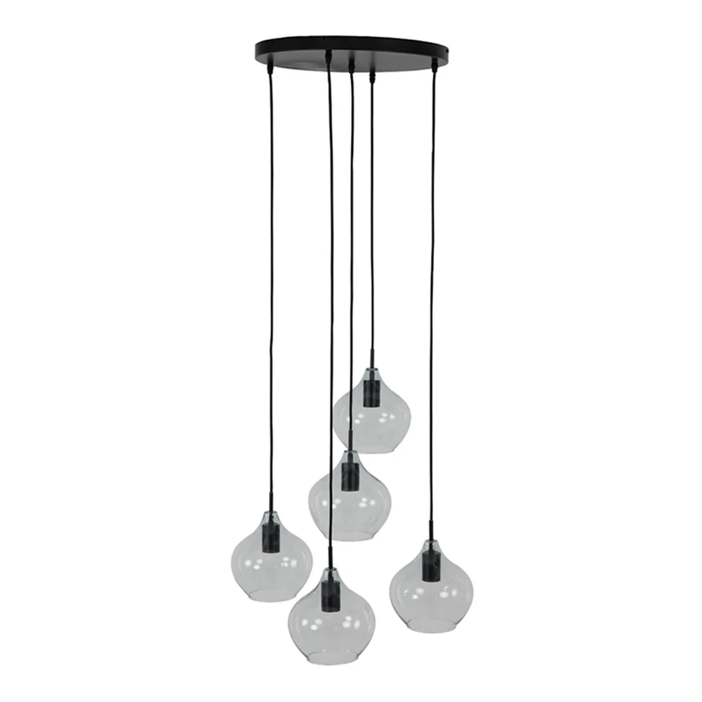 Lámpara colgante retro negra con vidrio ahumado blanco Light and Living Rakel