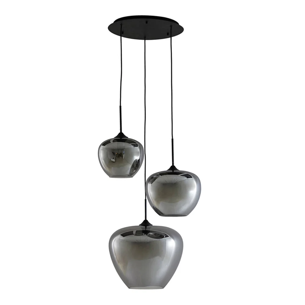 Lámpara colgante retro negra con vidrio ahumado y tres puntos de luz Light and Living Mayson