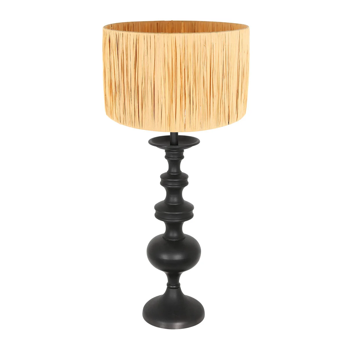 Lámpara de mesa alta en negro con tulipa étnica Anne Light & Home Lyons naturel y negro