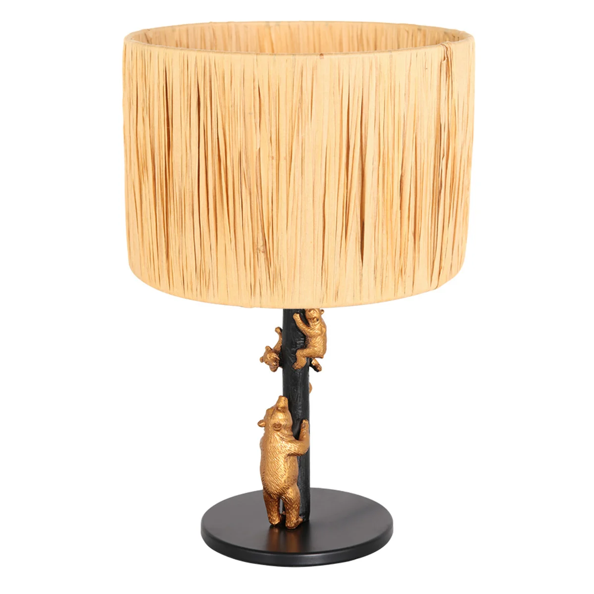 Lámpara de mesa con figuras de osos y tulipa étnica Anne Light & Home Animaux naturel y negro