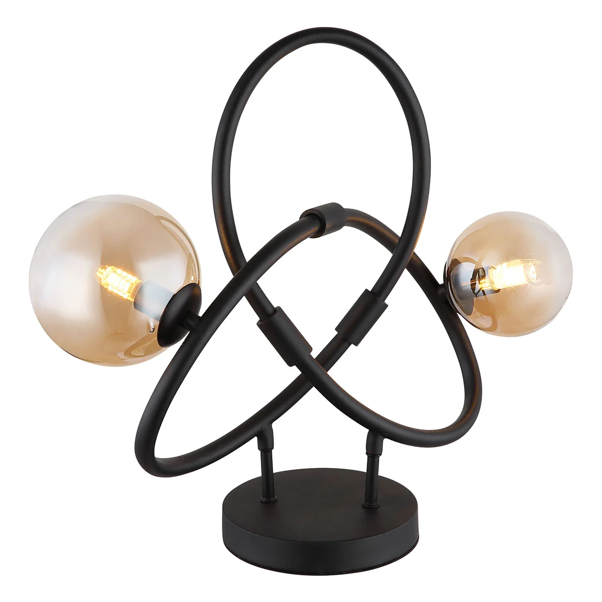 Lámpara de mesa negra girada 2 bolas de vidrio ámbar Globo Tuberius