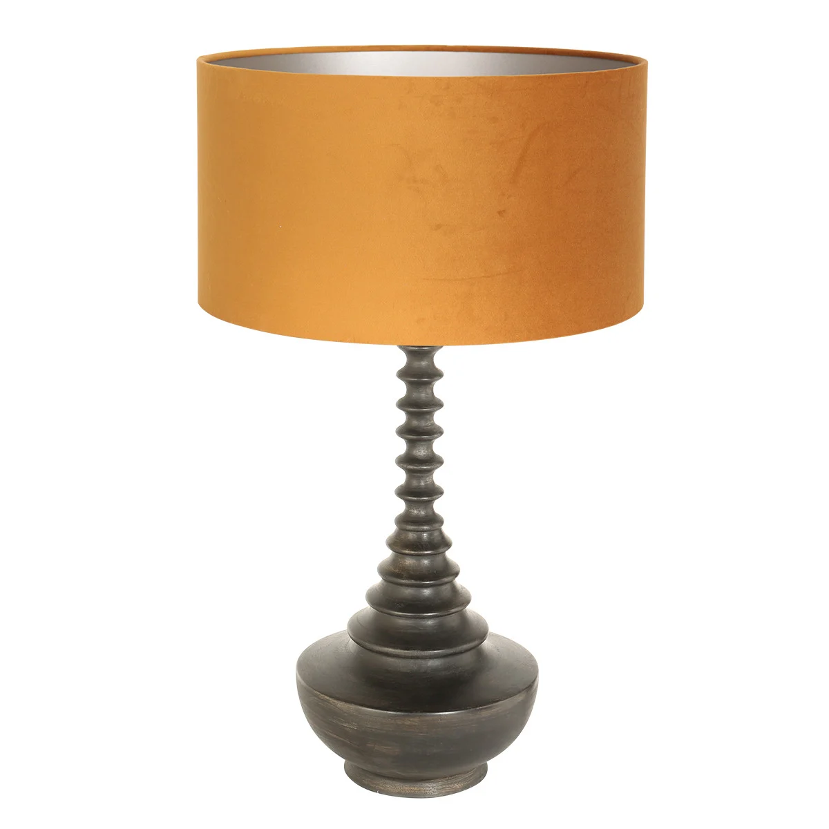 Lámpara de mesa retro negra con pantalla naranja Steinhauer Bois negroantiguo y dorado