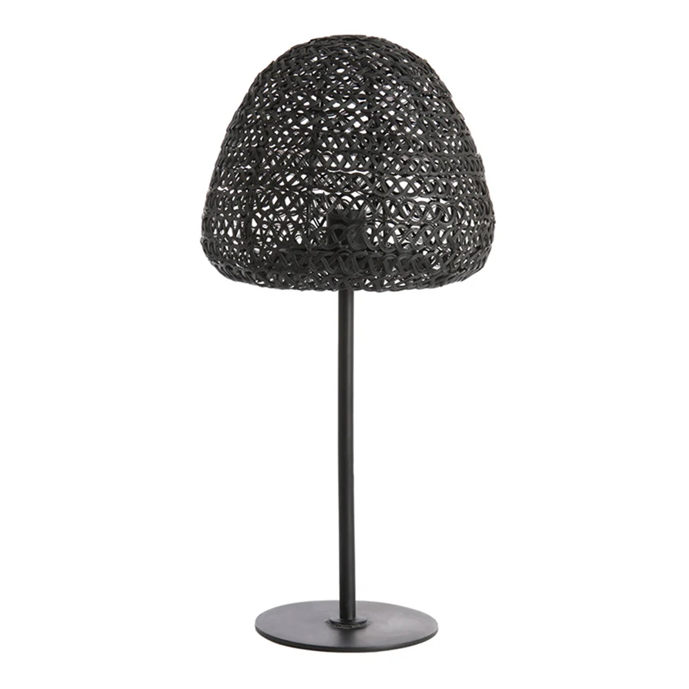 Lámpara de mesa rústica negra con pantalla trenzada Light and Living Finou