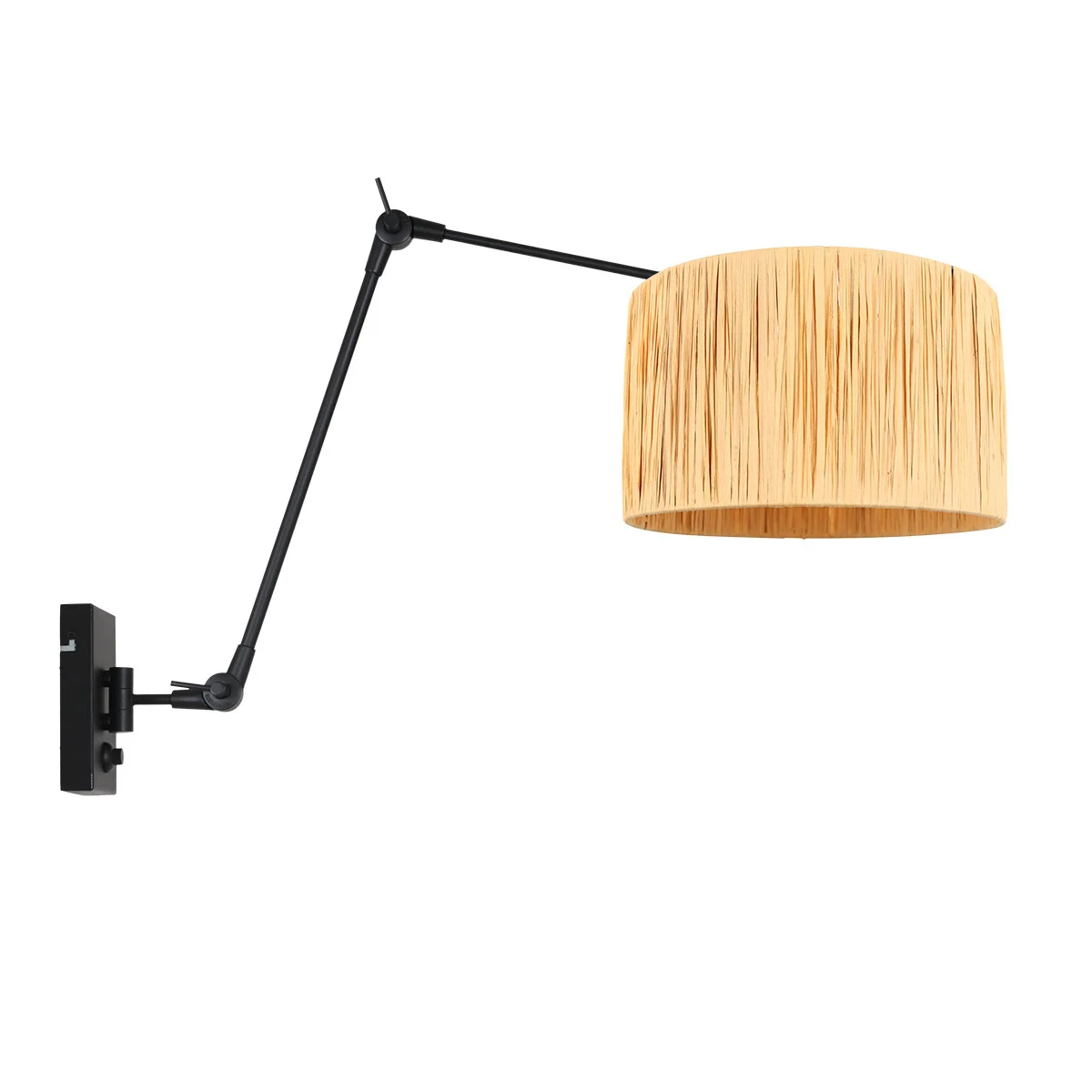 Lámpara de pared ajustable en negro con tulipa étnica Steinhauer Prestige chic naturel y negro