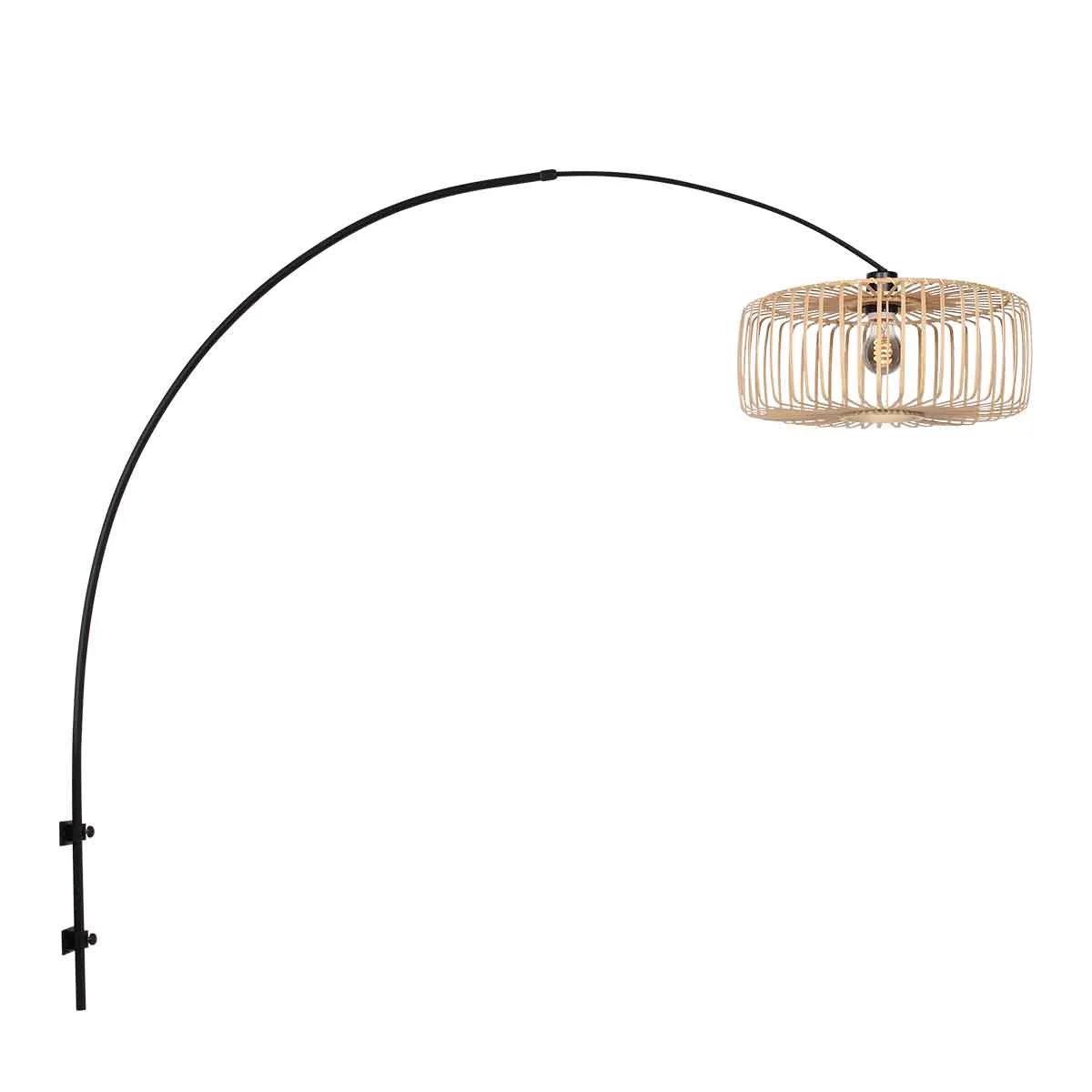 Lámpara de pared con arco negro y pantalla de bambú Steinhauer Sparkled Light