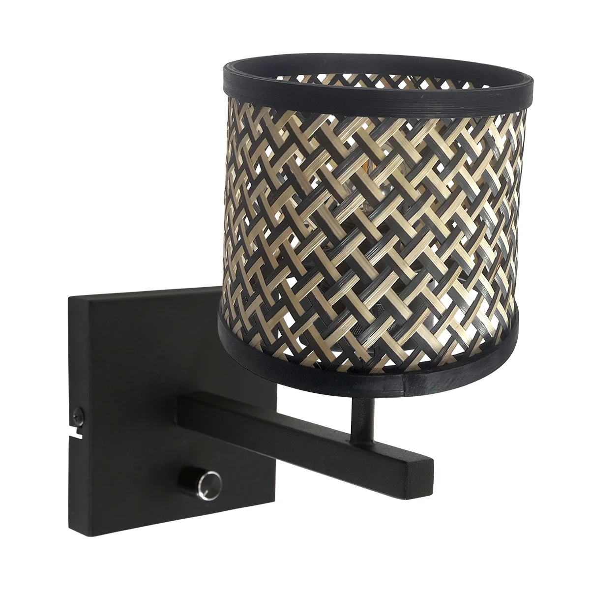 Lámpara de pared moderna negra con pantalla de mimbre Steinhauer Stang
