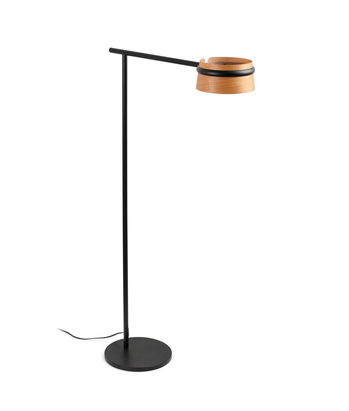 Lámpara de pie negra y madera LOOP LED