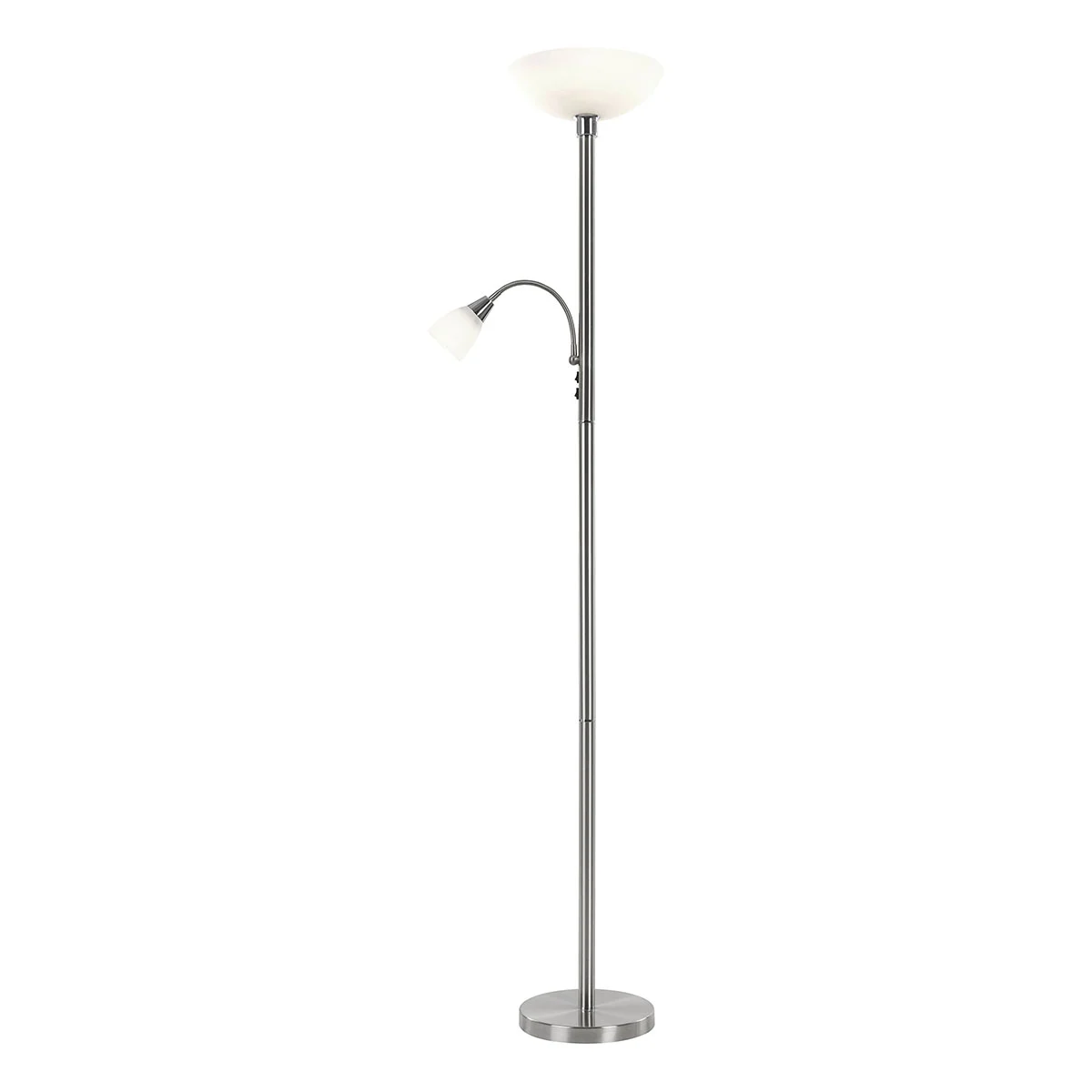 Lámpara de pie niquelada de 2 pantallas metal/cristal satinado Globo Blade