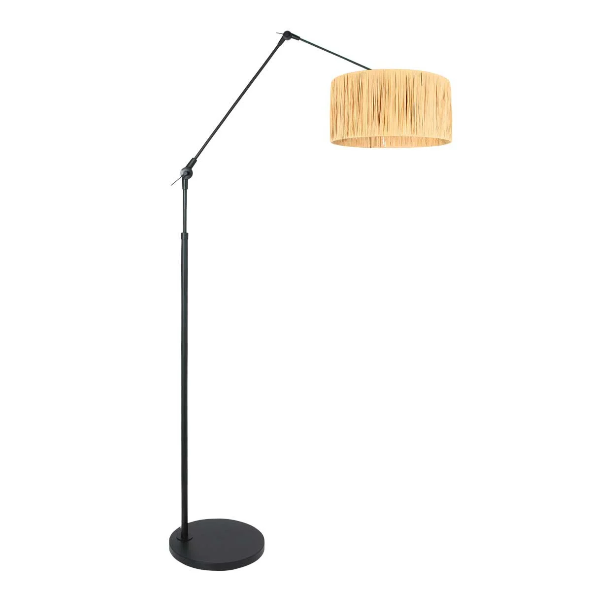 Lámpara de suelo negra regulable en dos posiciones con tulipa étnica Steinhauer Prestige chic naturel y negro