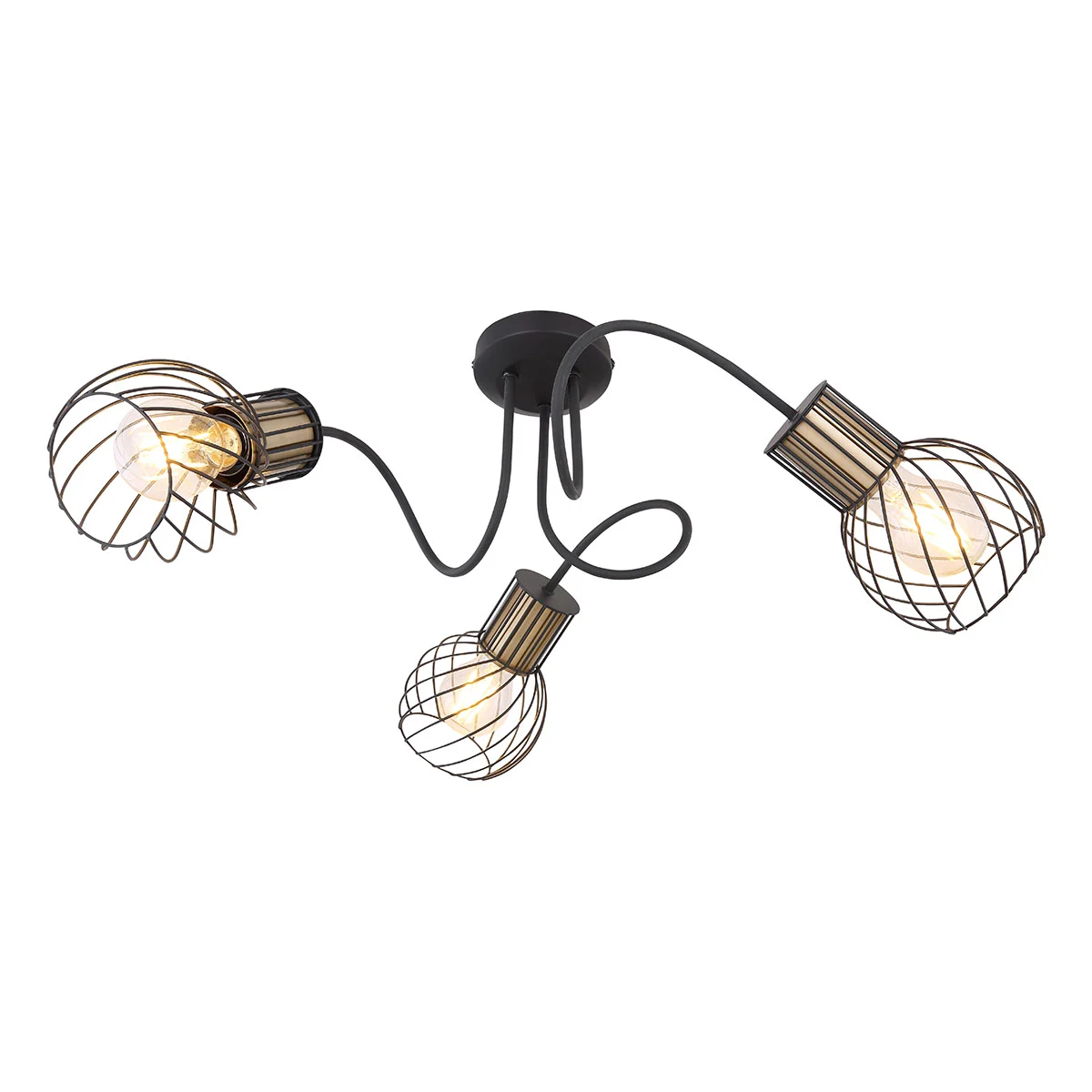 Lámpara de techo de 3 luces negra/dorada con rejilla Globo Argusto