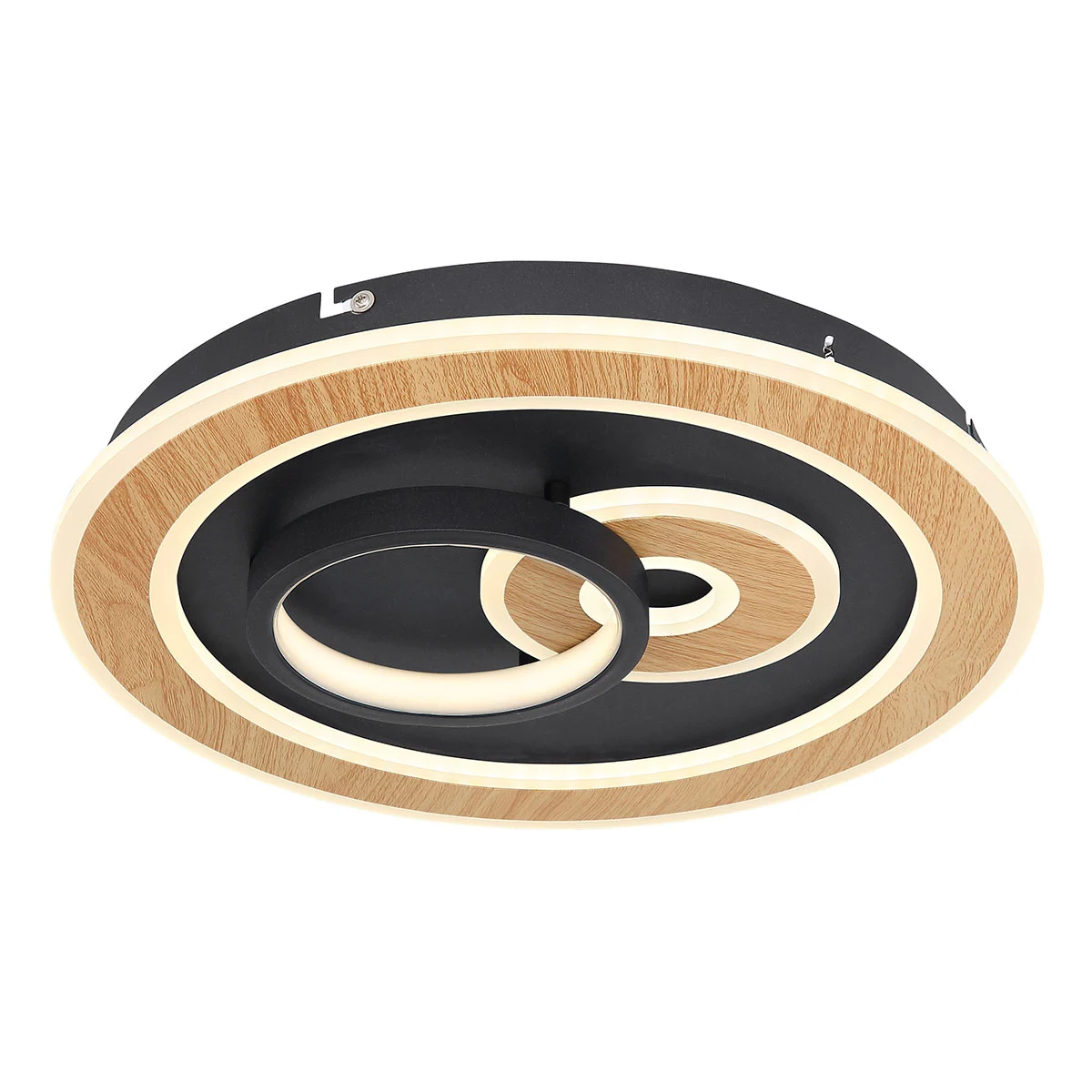 Lámpara de techo de alta tecnología negra/con aspecto de madera y construcción circular Globo Chessy