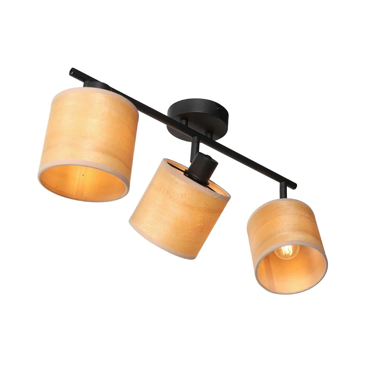 Foco de tres luces negro con pantallas de bambú Mexlite Bambus
