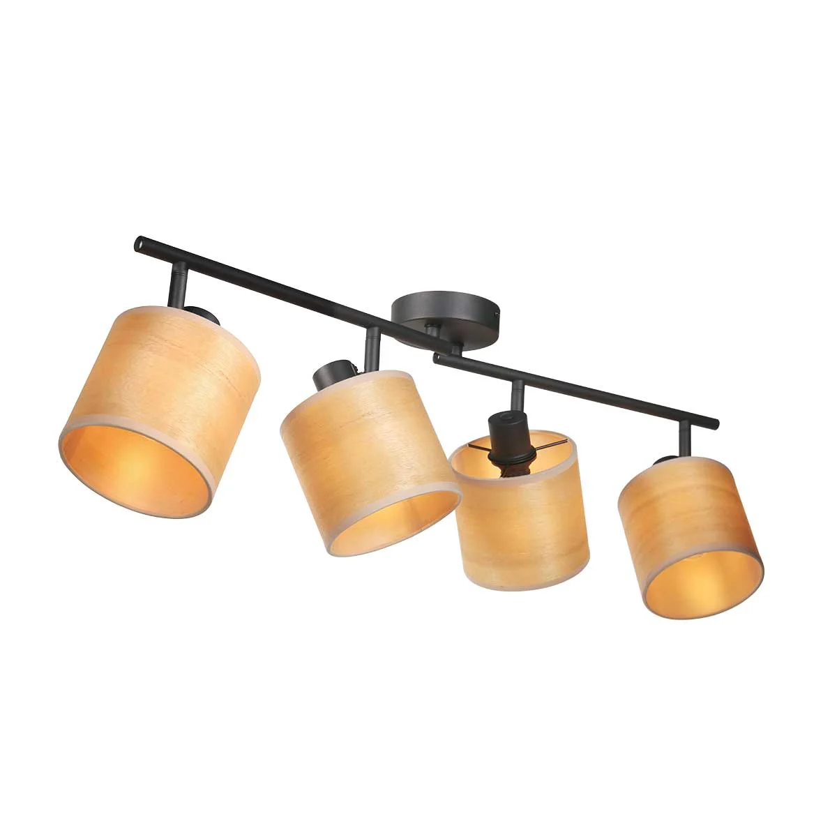 Foco de cuatro luces negro con pantallas de bambú Mexlite Bambus