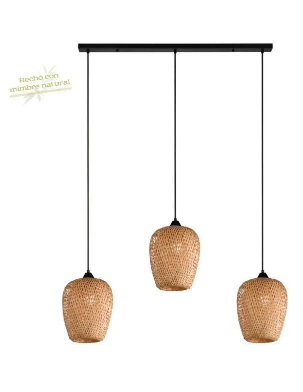 Lámpara Regleta Lineal Mimbre Natural 3 Alturas