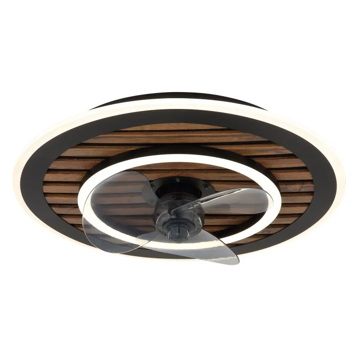 Lámparas Globo Lighting Trevino lámpara ventilador de techo LED Crudo, Negro, 1 luz, Mando a distancia
