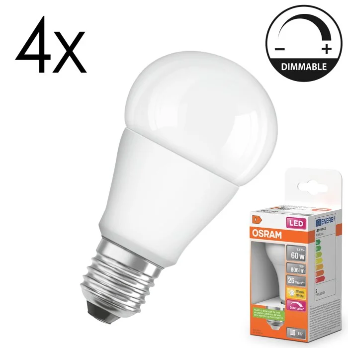 Lámparas Osram E27 LED 9 Watt blanco cálido regulable 806 Lumen