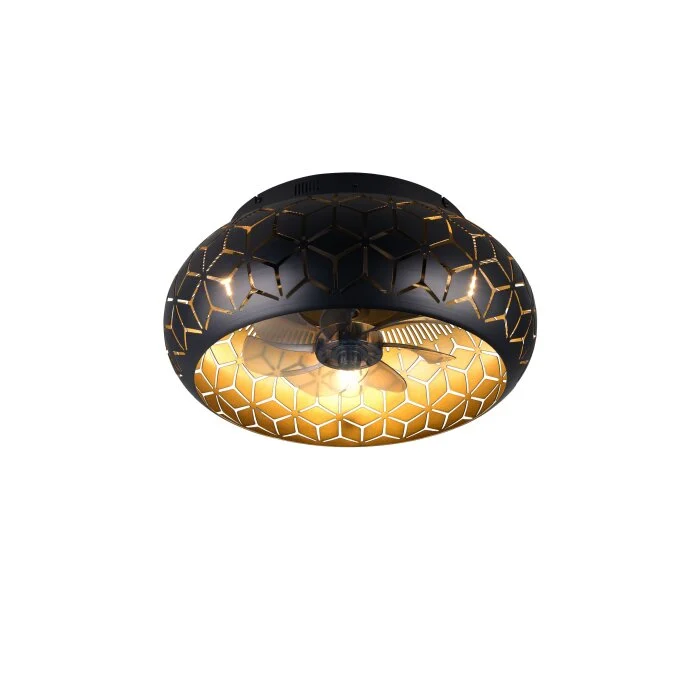 Lámparas Reality mit lámpara ventilador de techo Negro-dorado, 3 luces, Mando a distancia