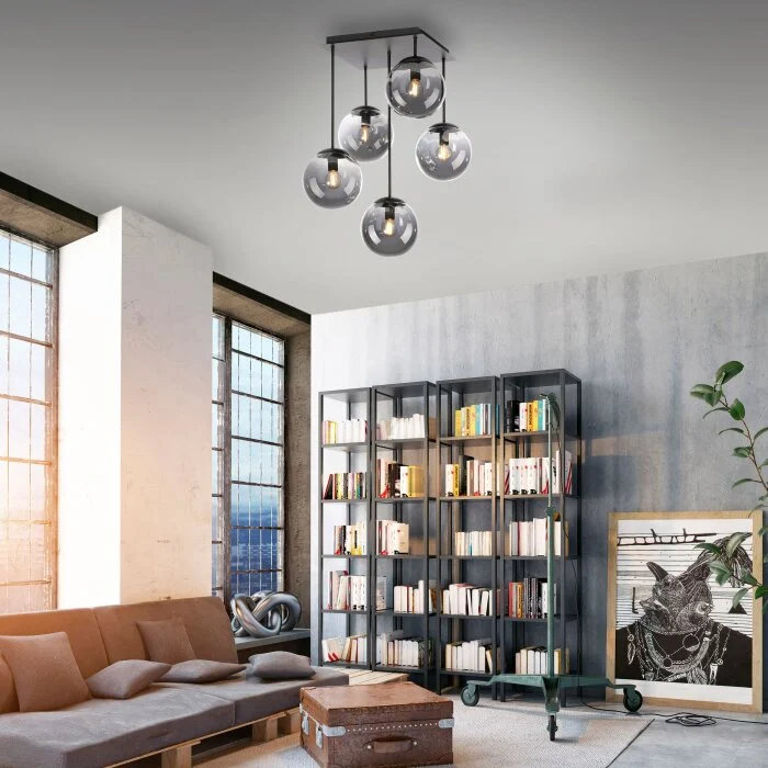 Leuchten-Direkt BIG WIDOW Lámpara de Techo Negro, 5 luces